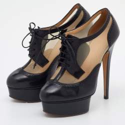 Charlotte Olympia Black Mesh and Leather Platform Ankle Booties Size 36