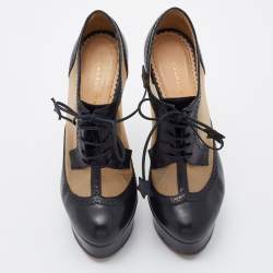 Charlotte Olympia Black Mesh and Leather Platform Ankle Booties Size 36