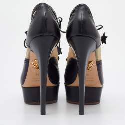 Charlotte Olympia Black Mesh and Leather Platform Ankle Booties Size 36