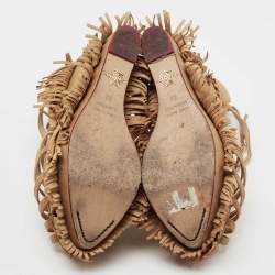 Charlotte Olympia Tan Suede Winona Fringe Wedge Sandals Size 39