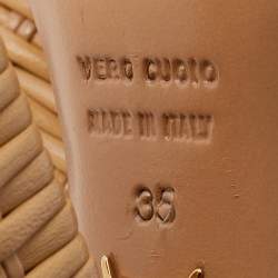 Pre Owned Charlotte Olympia Beige Woven Leather Platform Ankle Strap Sandals Size 35