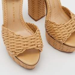 Pre Owned Charlotte Olympia Beige Woven Leather Platform Ankle Strap Sandals Size 35