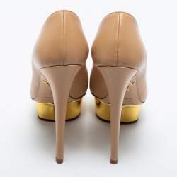 Pre Owned Charlotte Olympia Beige Leather Daphne Platform Pumps Size 35