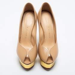 Pre Owned Charlotte Olympia Beige Leather Daphne Platform Pumps Size 35