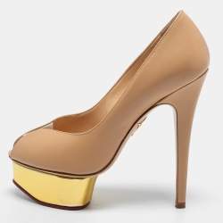 Charlotte Olympia Beige Leather Daphne Platform Pumps Size 35