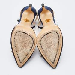 Pre Owned Charlotte Olympia Black/Gold Fabric and Leather Astrid Star Accent Ankle Strap Pumps Size 40