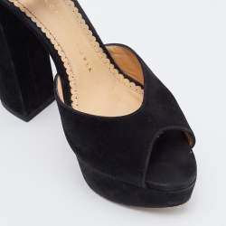 Pre Owned حذاء كعب عالي شارلوت أوليمبيا نعل سميك شريط للكاحل سويدي أسود مقاس 37.5