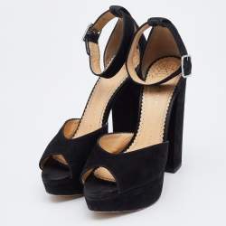 Pre Owned حذاء كعب عالي شارلوت أوليمبيا نعل سميك شريط للكاحل سويدي أسود مقاس 37.5