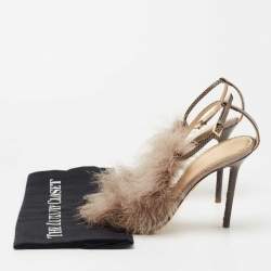 Charlotte Olympia Grey/Brown Karung Leather Ankle Wrap Sandals Size 39