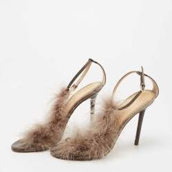 Charlotte Olympia Grey/Brown Karung Leather Ankle Wrap Sandals Size 39