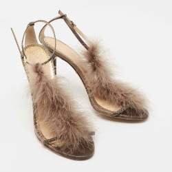 Charlotte Olympia Grey/Brown Karung Leather Ankle Wrap Sandals Size 39