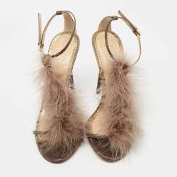 Charlotte Olympia Grey/Brown Karung Leather Ankle Wrap Sandals Size 39