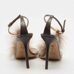 Charlotte Olympia Grey/Brown Karung Leather Ankle Wrap Sandals Size 39