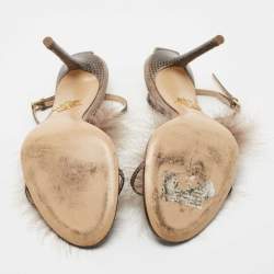Charlotte Olympia Grey/Brown Karung Leather Ankle Wrap Sandals Size 39