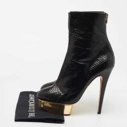 Pre Owned Charlotte Olympia Black Snakeskin Leather Boots Size 41