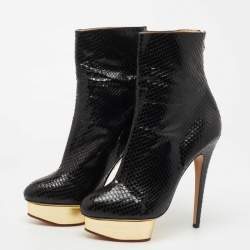 Pre Owned Charlotte Olympia Black Snakeskin Leather Boots Size 41