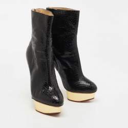 Pre Owned Charlotte Olympia Black Snakeskin Leather Boots Size 41