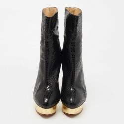 Pre Owned Charlotte Olympia Black Snakeskin Leather Boots Size 41