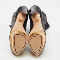 Pre Owned Charlotte Olympia Black Snakeskin Leather Boots Size 41