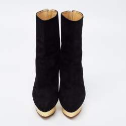 Charlotte Olympia Black Suede Platform Ankle Boots Size 41