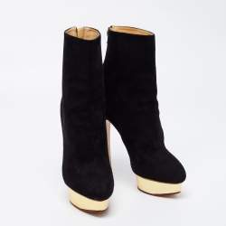 Charlotte Olympia Black Suede Platform Ankle Boots Size 41
