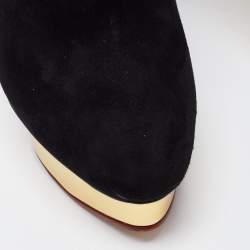 Charlotte Olympia Black Suede Platform Ankle Boots Size 41
