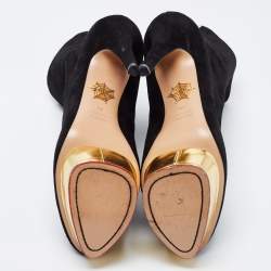 Charlotte Olympia Black Suede Platform Ankle Boots Size 41