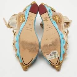 Charlotte Olympia Beige Canvas and Leather Maiden Voyage Platform Wedge Sandals Size 37