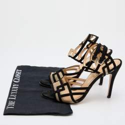 Pre Owned Charlotte Olympia Black Suede and Mesh Ankle Strap Sandals Size 39