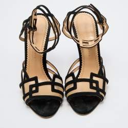 Pre Owned Charlotte Olympia Black Suede and Mesh Ankle Strap Sandals Size 39