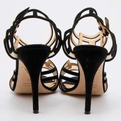 Pre Owned Charlotte Olympia Black Suede and Mesh Ankle Strap Sandals Size 39