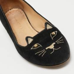 Charlotte Olympia Black Suede Kitty Ballet Flats Size 35