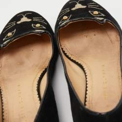 Charlotte Olympia Black Suede Kitty Ballet Flats Size 35