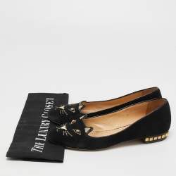 Charlotte Olympia Black Suede Kitty Ballet Flats Size 35