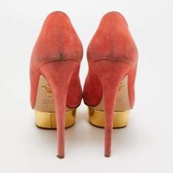 Charlotte Olympia Coral Pink Suede Peep Toe Platform Pumps Size 41