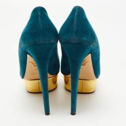 Charlotte Olympia Teal Suede Dolly Platform Pumps Size 40
