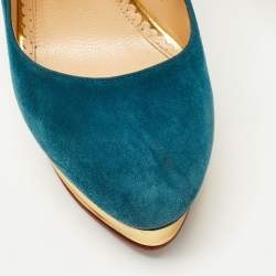 Charlotte Olympia Teal Suede Dolly Platform Pumps Size 40