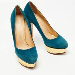 Charlotte Olympia Teal Suede Dolly Platform Pumps Size 40
