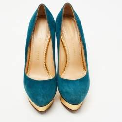 Charlotte Olympia Teal Suede Dolly Platform Pumps Size 40