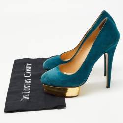 Charlotte Olympia Teal Suede Dolly Platform Pumps Size 40