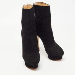 Charlotte Olympia Black Suede Platform Ankle Booties Size 38