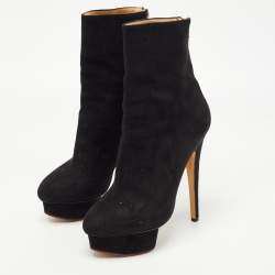 Charlotte Olympia Black Suede Platform Ankle Booties Size 38