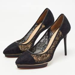 Charlotte Olympia Black Lace Debbie Platform Pumps Size 39