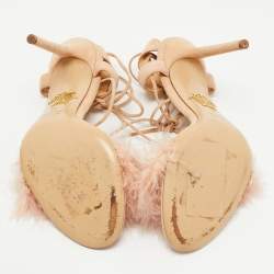 Pre Owned Charlotte Olympia Light Pink Suede and Fur Salsa Ankle Wrap Sandals Size 39