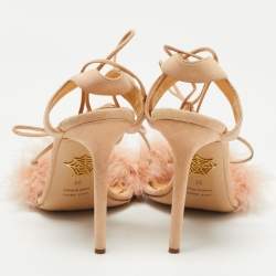 Pre Owned Charlotte Olympia Light Pink Suede and Fur Salsa Ankle Wrap Sandals Size 39