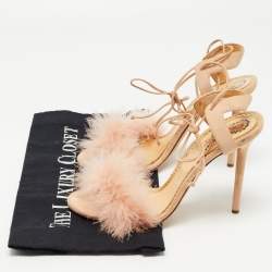 Pre Owned Charlotte Olympia Light Pink Suede and Fur Salsa Ankle Wrap Sandals Size 39
