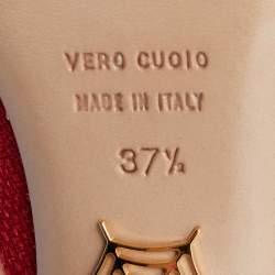 Pre Owned Charlotte Olympia Red Canvas Dolores Ankle Strap Platform Pumps Size 37.5