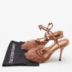 Pre Owned Charlotte Olympia Multicolor Leather and Fur Caress Me Peep Toe Sandals Size 39