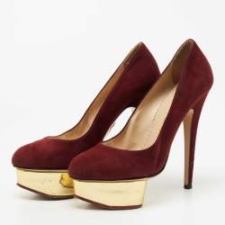 Charlotte Olympia Burgundy Suede Dolly Platform Pumps Size 36.5