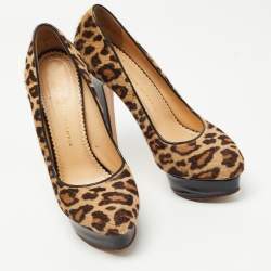 Pre Owned Charlotte Olympia Brown/Beige Leopard Print Calf Hair Dolly Platform Pumps Size 41